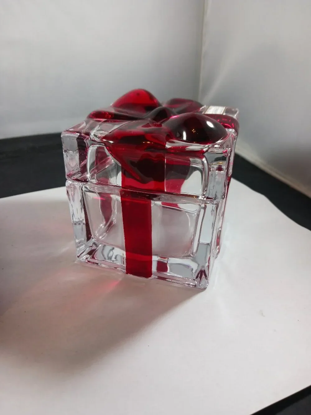 Godinger Gatherings Shannon Crystal Clear Red Bow Gift Box Jewelry Trinket Candy